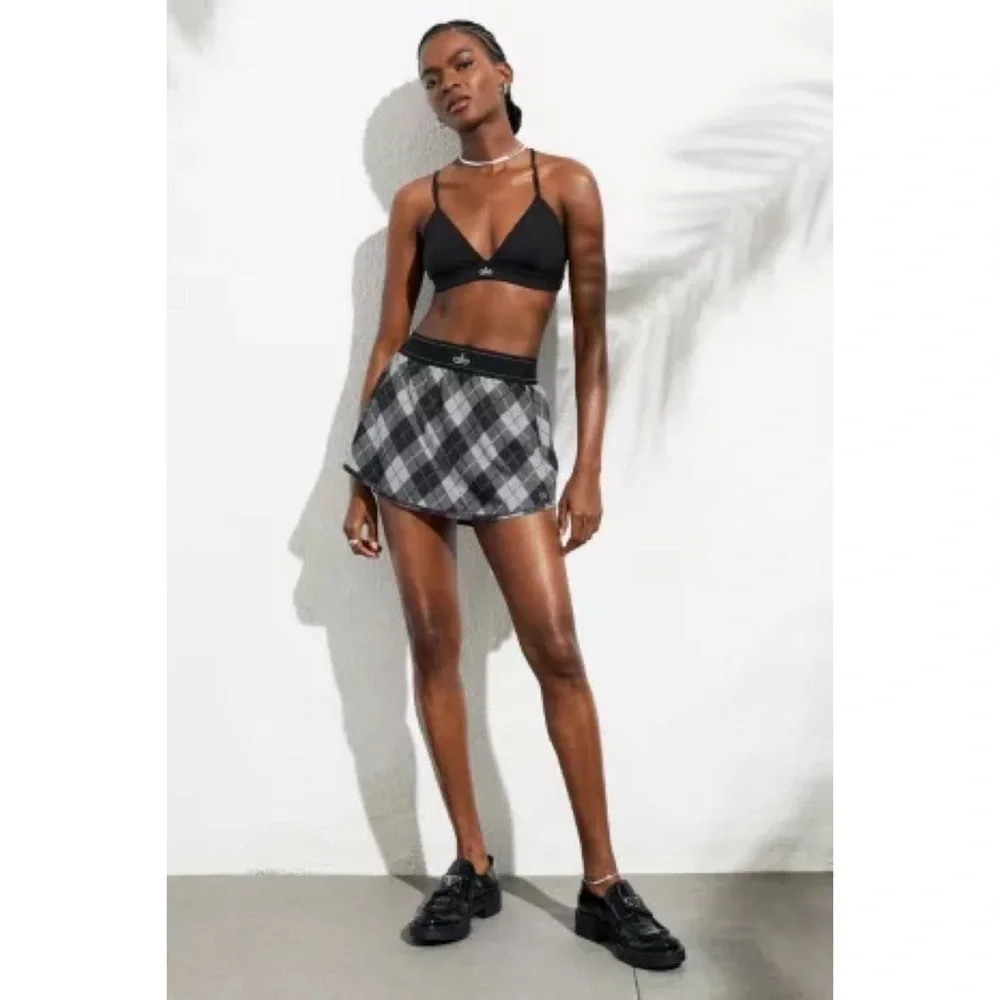 Alo Yoga Argyle Match Point Tennis Skirt Black/Anthracite S